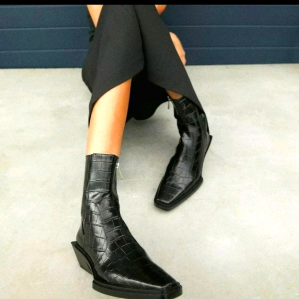 NWT ZARA | Animal Print Cowboy Heeled Ankle Boots